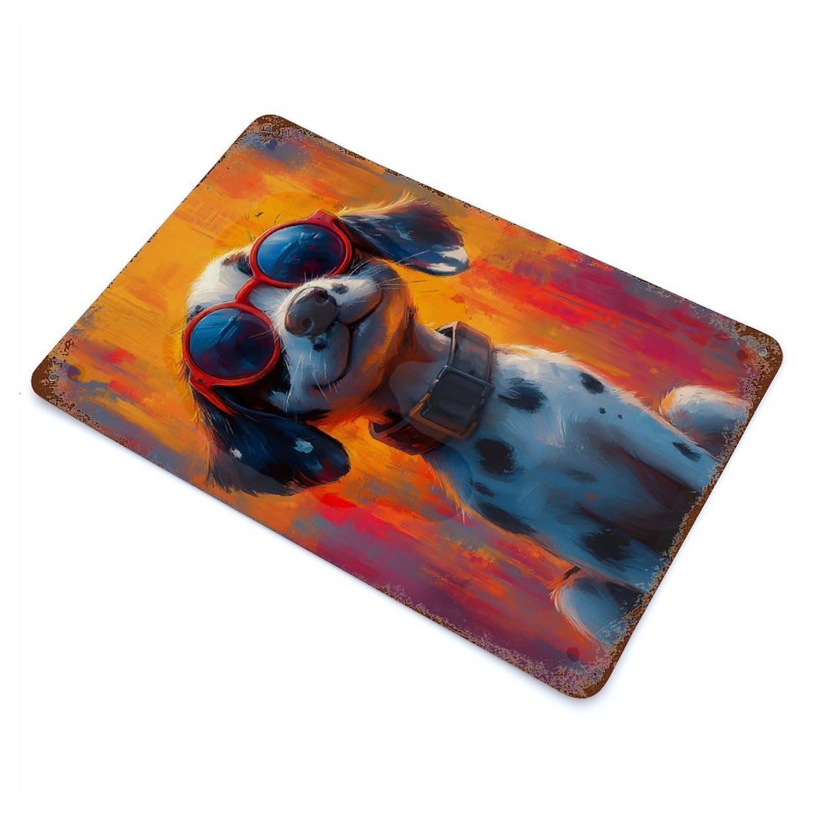 Dalmatian Dog in Sunglasses Vintage Wall Sign 11.8"x7.9", Rust Effect Metal Decor for Office, Studio And Wall Decor