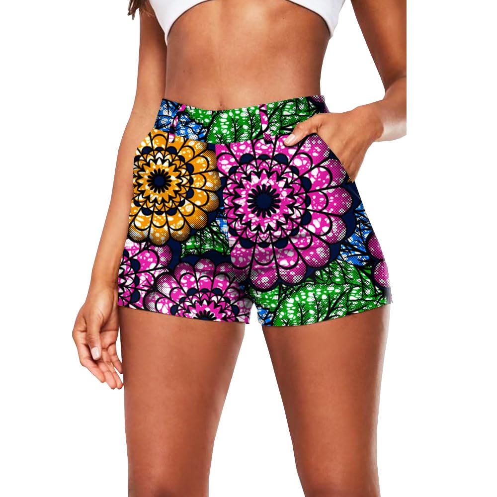 Private Afripride Women's 615 African Print Shorts Summer Fashion Casual Sexy Short Cotton Plus Size Slim Fit High Waist Ankara Dashiki, M