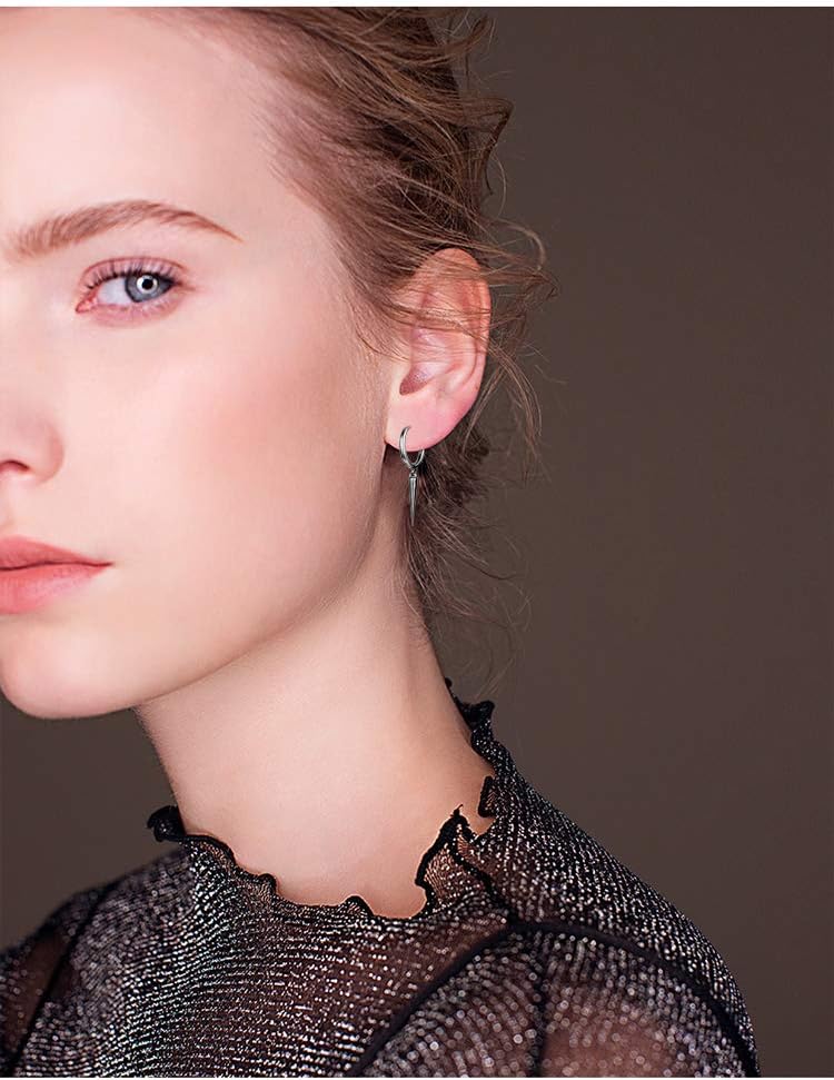 Minimalist Spike Dangle Drop Hoop Earrings for Women Girls 925 Sterling Silver Charms Hoops Cuff Cartilage Stud Tragus Helix Wrap Geometric Hypoallergenic Fashion Personalized Punk