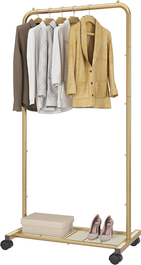 Simple Trending Standard Clothes Garment Rack, Clothing Rolling Rack with Mesh Storage Shelf on Wheels, Golden Yellow by Simple Trending - Image 2