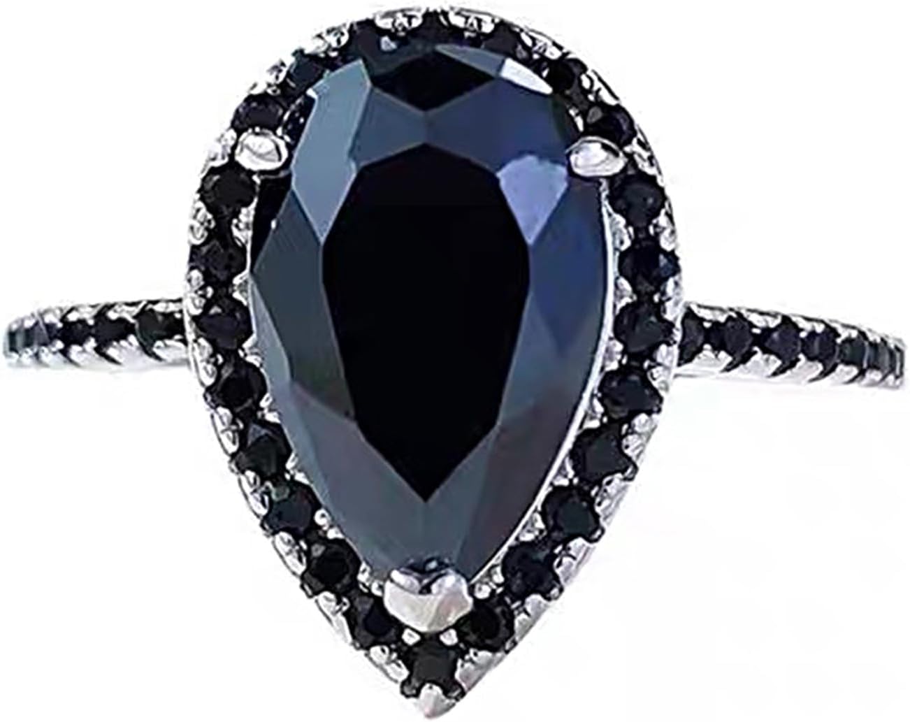 Jeulia Pear Cut Moissanite Wedding Rings for Women, 925 Sterling Silver Water Drop Diamond Black Halo Anniversary Wedding Promise Ring Band with Jewelry Gift Box