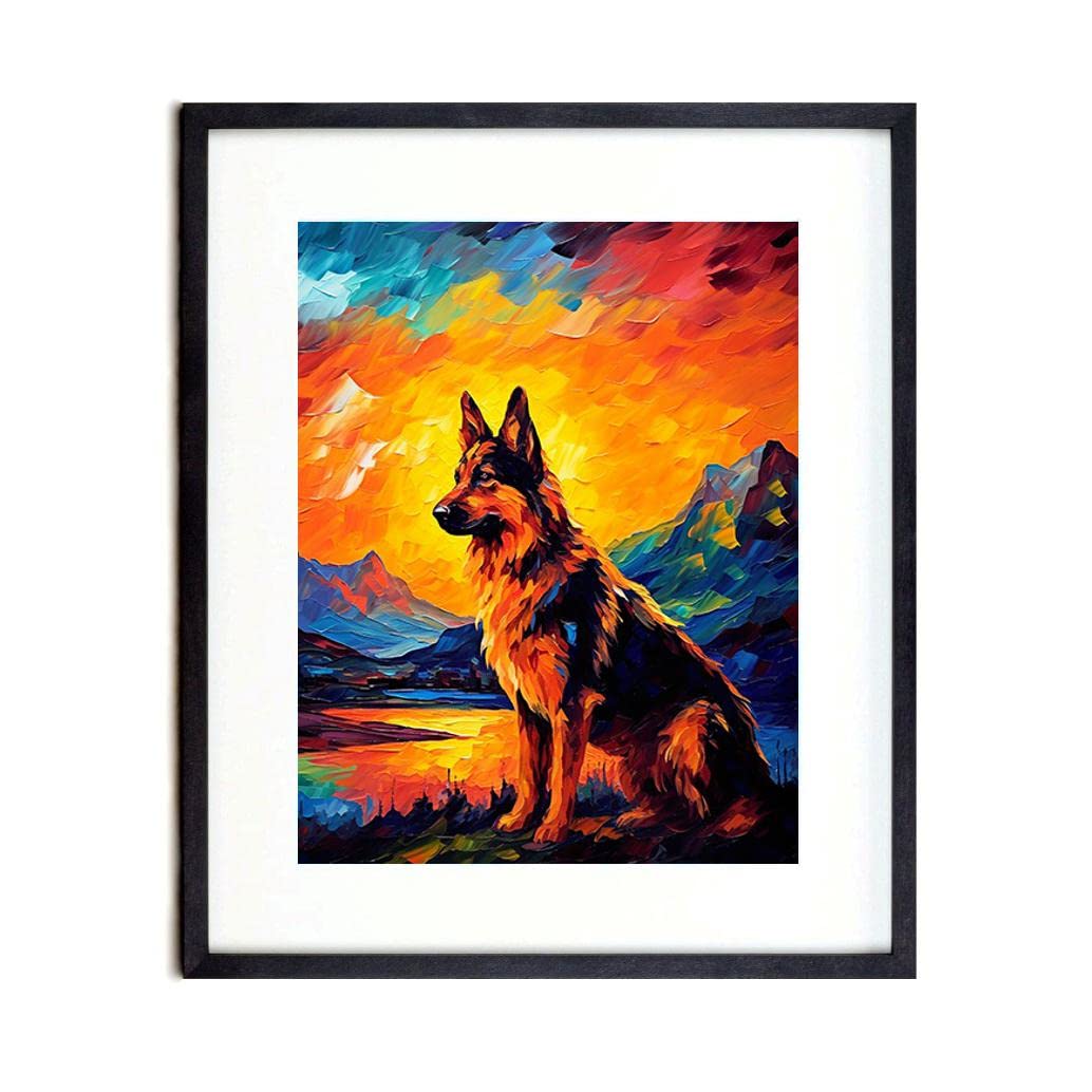 Bestbuddy Pet11X14 Unframed Starry Evening German Shepherd Dog Loyal Friend Family Animal Family Oil Painting Art Print Poster Wall Decor AP098