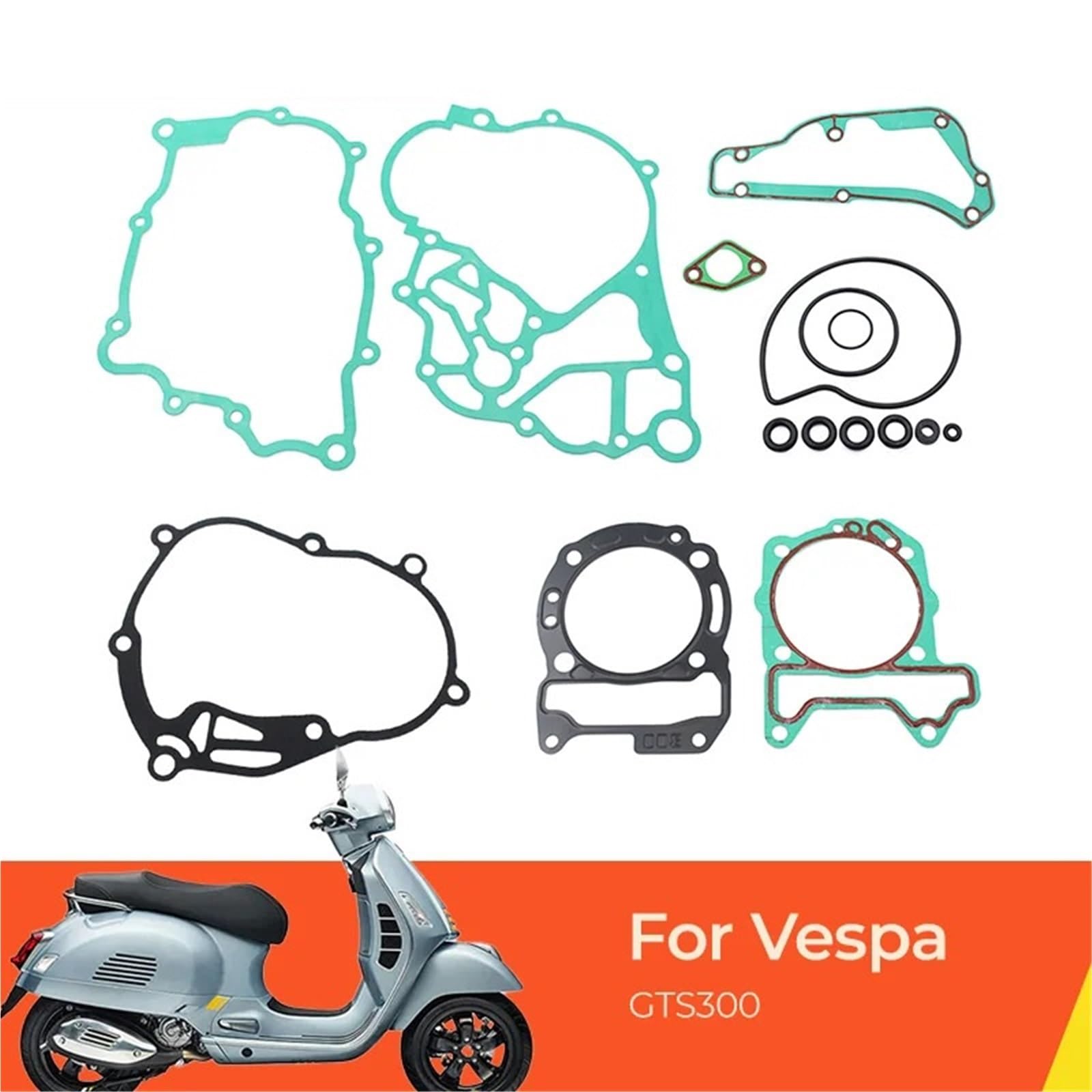Kompletny zestaw głowic cylindrów silnika motocyklowego pasujący do Vespa GTS GTV 300 250 125, skrzyni biegów, skrzyni korbowej, sprzęgła i pokrywy