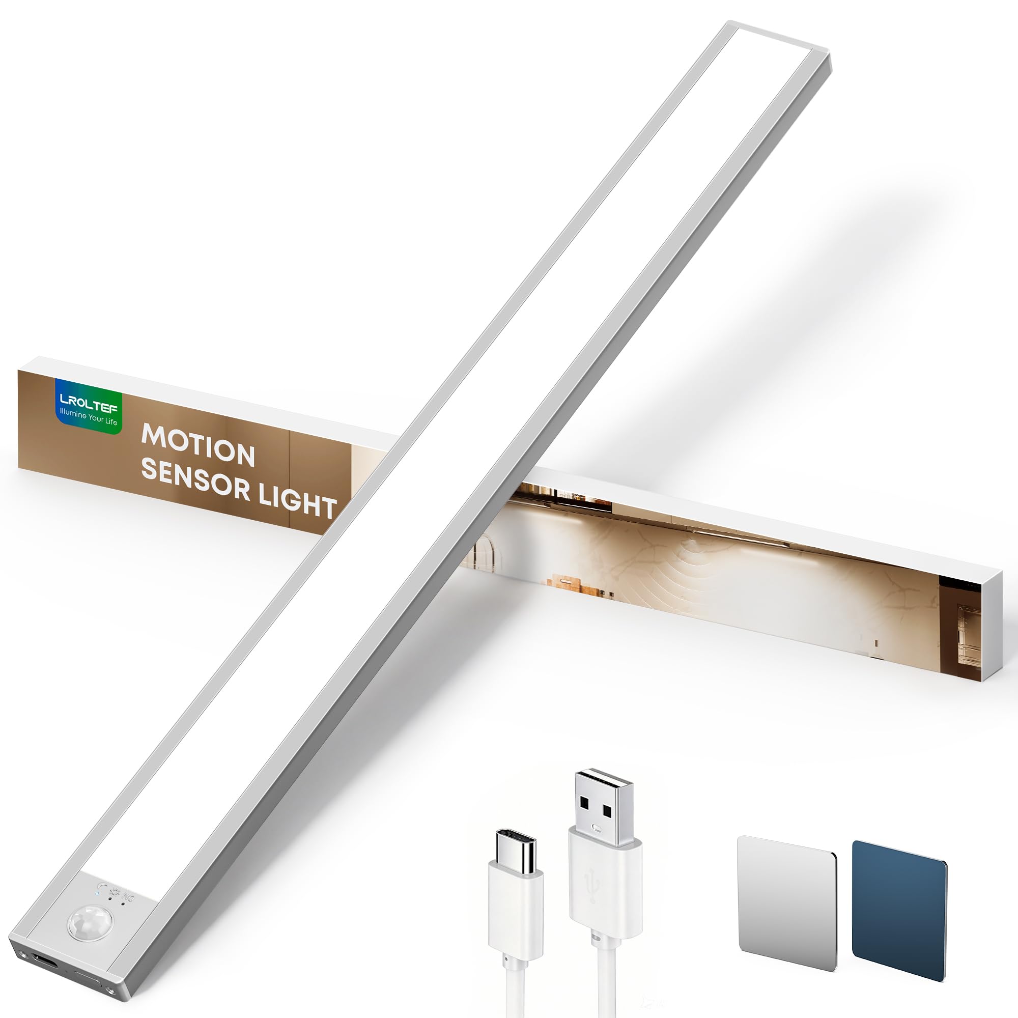 Schrankbeleuchtung Led Lampe mit Bewegungsmelder - Schranklicht Unterbauleuchte Küche Licht Leiste Aufladbar Magnetische - Dimmbar Treppenlicht Vitrinenbeleuchtung | 1 Stück