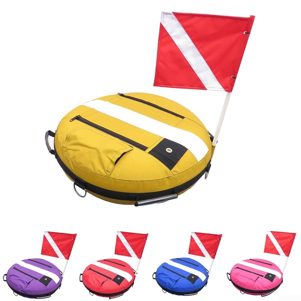 Boya de seguridad inflable para buceo libre y buceo con nailon recubierto, válvula de alivio de sobrepresión y cinco anillos de fijación de acero inoxidable (rojo)
