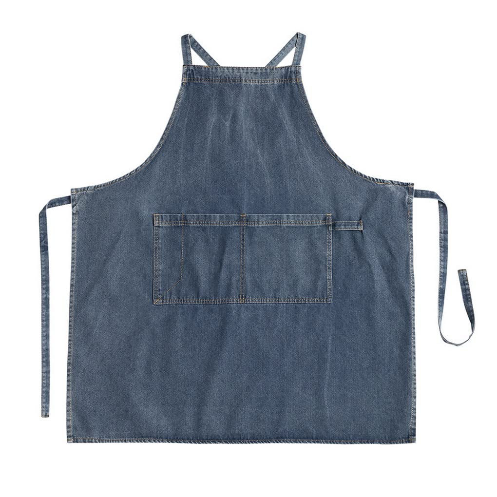 ACMEDE Denim Apron with Pockets for Men Women, Denim Cotton Apron for Artist Painting Kitchen Chef Cooking, Adjustable Shoulder Strap Bib Apron Unisex Blue Workwear 76 x 85 cm (Dark Blue)