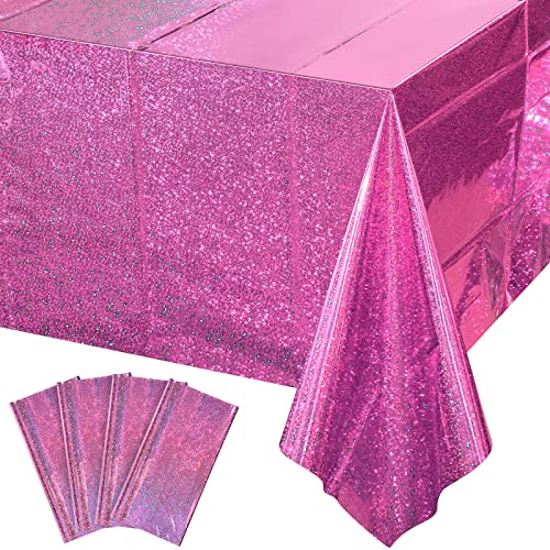 4 Pack Iridescence Plastic Tablecloths Shiny Disposable Laser Rectangle Table Covers Holographic Foil Tablecloth Iridescent Party Decoration Birthday Bridal Wedding Christmas 54" X 108" (Pink) #TOP13