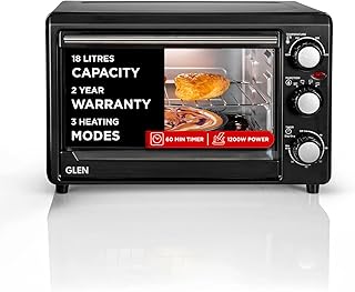 Glen Multi Function OTG for Kitchen, 18 Litre, 1200W, Oven Toaster Griller with 3 Heating Modes, Adjustable Temperature & Timer, Crumbs Tray & Rack, Bake, Grill & Toast, 2-Year Warranty- Black SA5018
