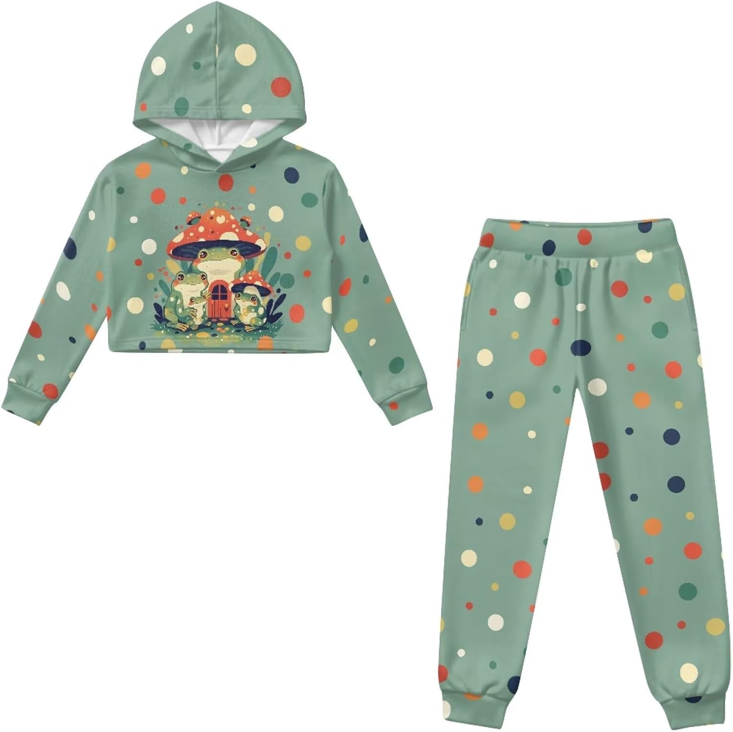 Cropped Girls Clothing Set Size 4-13 2 Piece Long Sleeve Girls Hoodies with Pockets
