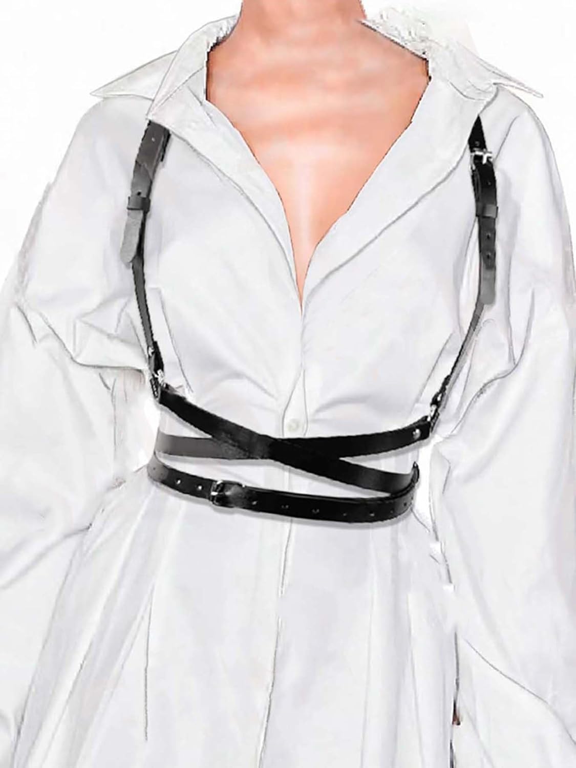 Leather Harness for Women Fashion Goth Chest Pu Black Harness Top Body Punk Belt Adjustable Waist Belts Rave Cosplay Halloween Accessories(Fits Waist 29.1-31.1in) - Image 3