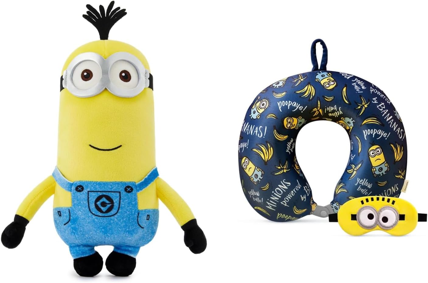 (2 Pack) 10" Minions Stuffed Animals Plush Toys (Kevin) + Travel Neck Pillow with Eye Mask for Airplane Car and Home