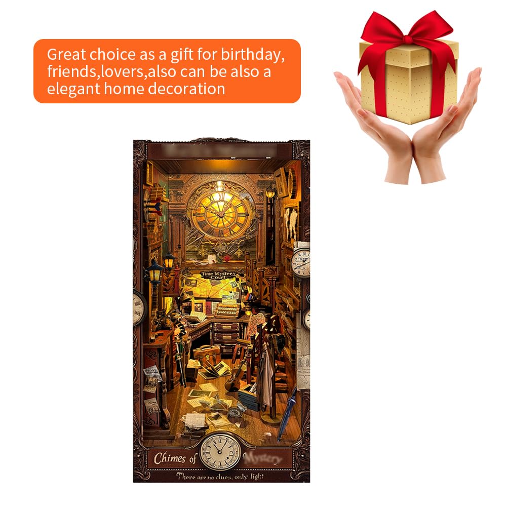 Kit di puzzle 3D in legno per angolo libro, kit fai da te in miniatura con LED per libreria, decorazione fai da te per casa delle bambole fermalibri, casa delle bambole, regalo di Natale