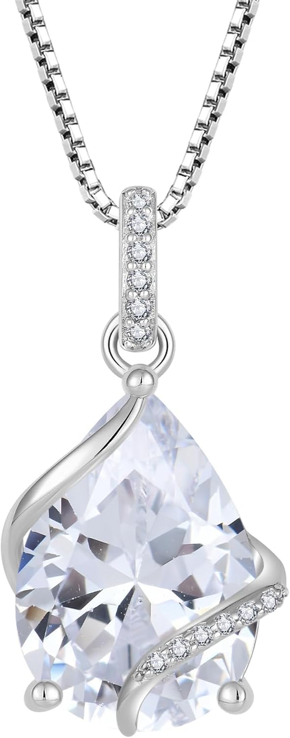 STARCHENIE 925 Sterling Silver Necklaces for Women Pear Cut Birthstone Pendant Necklace Jewelry Gift