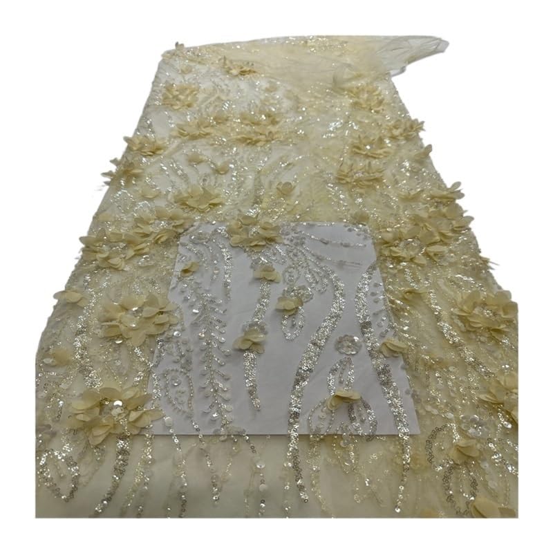 Tissu en dentelle fluide anti-effilochage à perles stéréo pour robe DIY