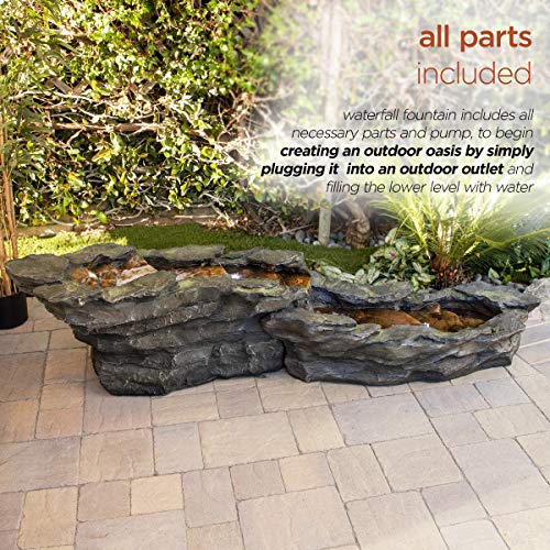 Alpine Corporation Tzl240 Alpine White Led Lights Tiered Rocky River Stream Fountain, 76" L X 22" W X 19" H, Mixed Colors #TOP3