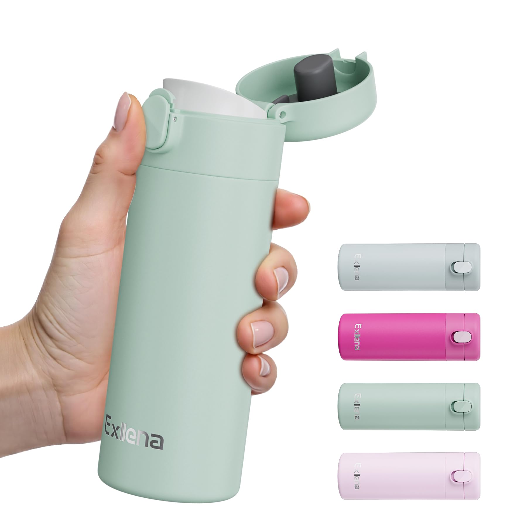 Exllena Small Insulated Water Bottle Push Button Lid