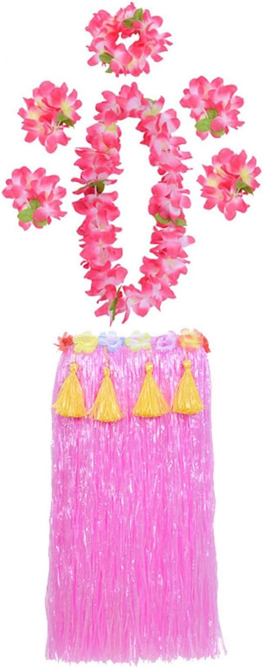 Hula Grass Skirts for Adults Hula Skirts for Women with Flower Leis Hawaiian Costumes for Luau Party, 1 Set 80CM - Image 2
