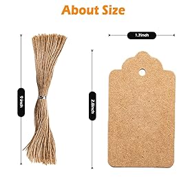 Primbeeks 100pcs Premium Gift Tags, Double-Sided Available Kraft Paper Price Tags with 100 Root Natural Jute Twine, Craft Labels Treats for Wedding Christmas Day Thanksgiving