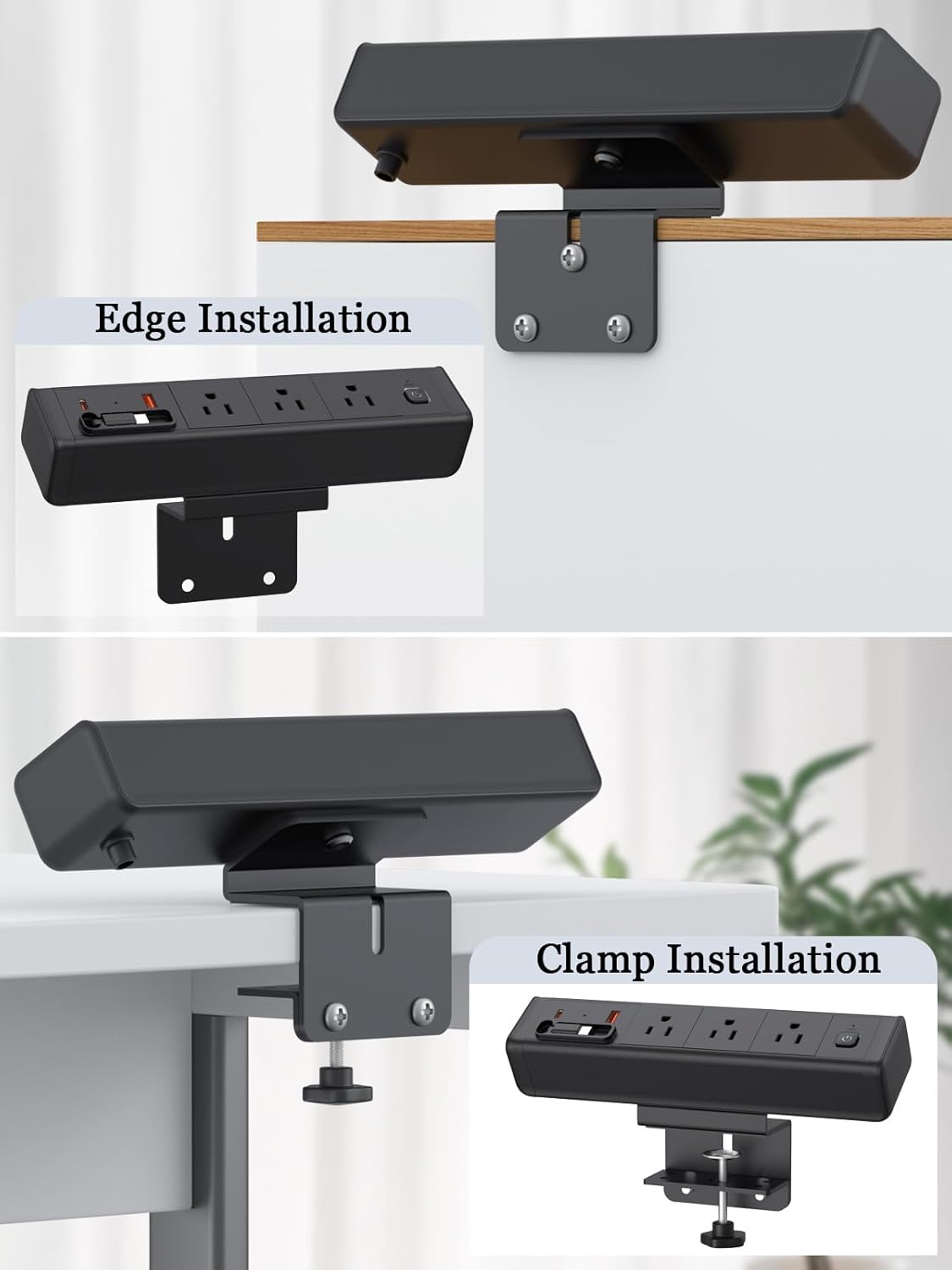 Desk Clamp Power Strip Built-In1 Retractable USB C Cables,Nightstand Charging Station 1 PD20W USB-C&1 USB-A&3 AC,Desk Mount Outlet 6.6 Ft Extension Cord for Conference Rooms, Desktop Accessory.