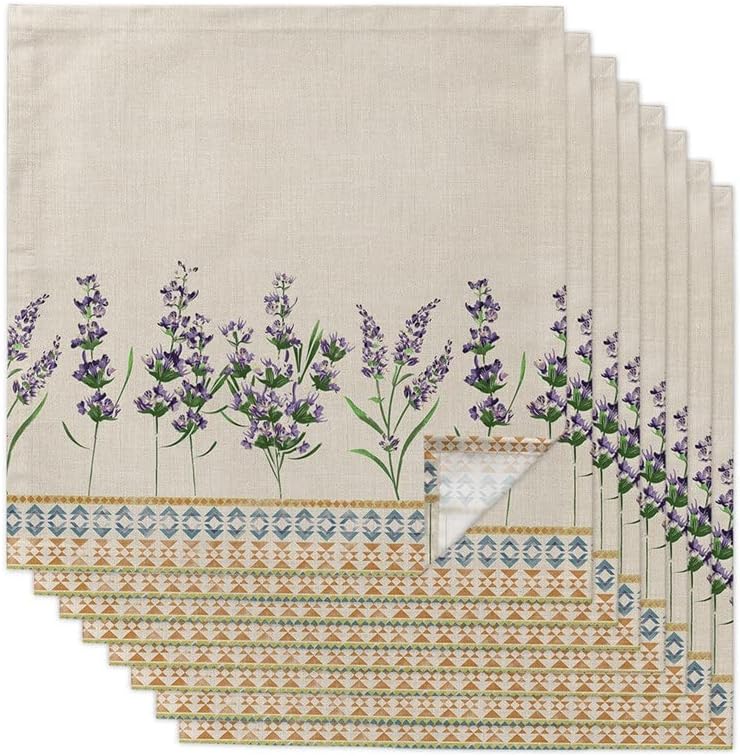 Lavender Flowers Bohemia Cloth Napkins Set Festive Banquet Wedding Decor Tea Towel Kitchen Dinner Table(8pcs)