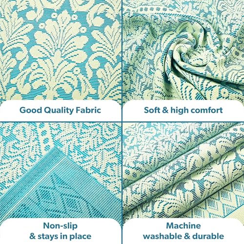 Image of Kuber Industries (Set of 6) Durable 3 Seater Sofa Covers for Living Room | Easy Machine Washable SOFE ke Cover for Protection & Comfort for Home | Floral Design - Aqua & White