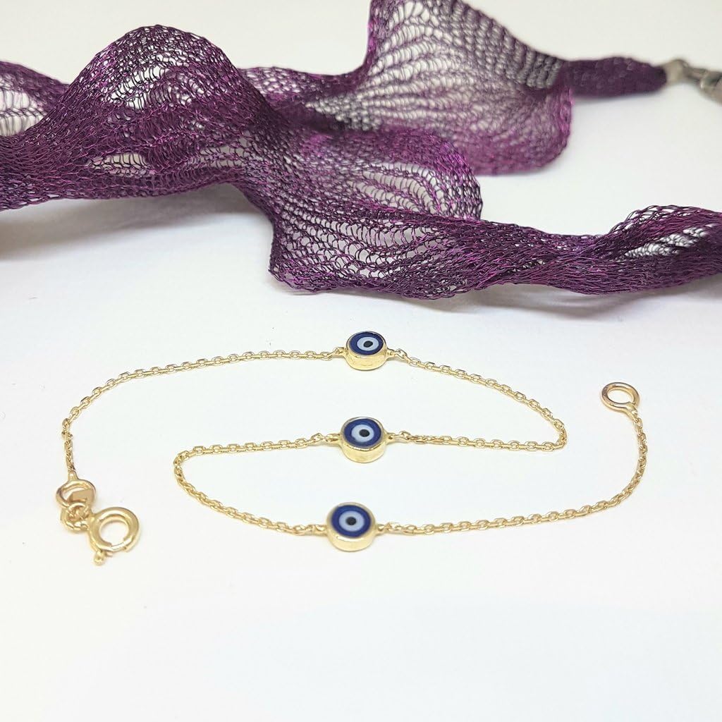 JEWEE DIAMOND 14k Gold Enamel Mini Evil Eye Bracelet | Small Blue Evil Eye Chain | Gift for Women, Girls, and Mother's Day - Image 6