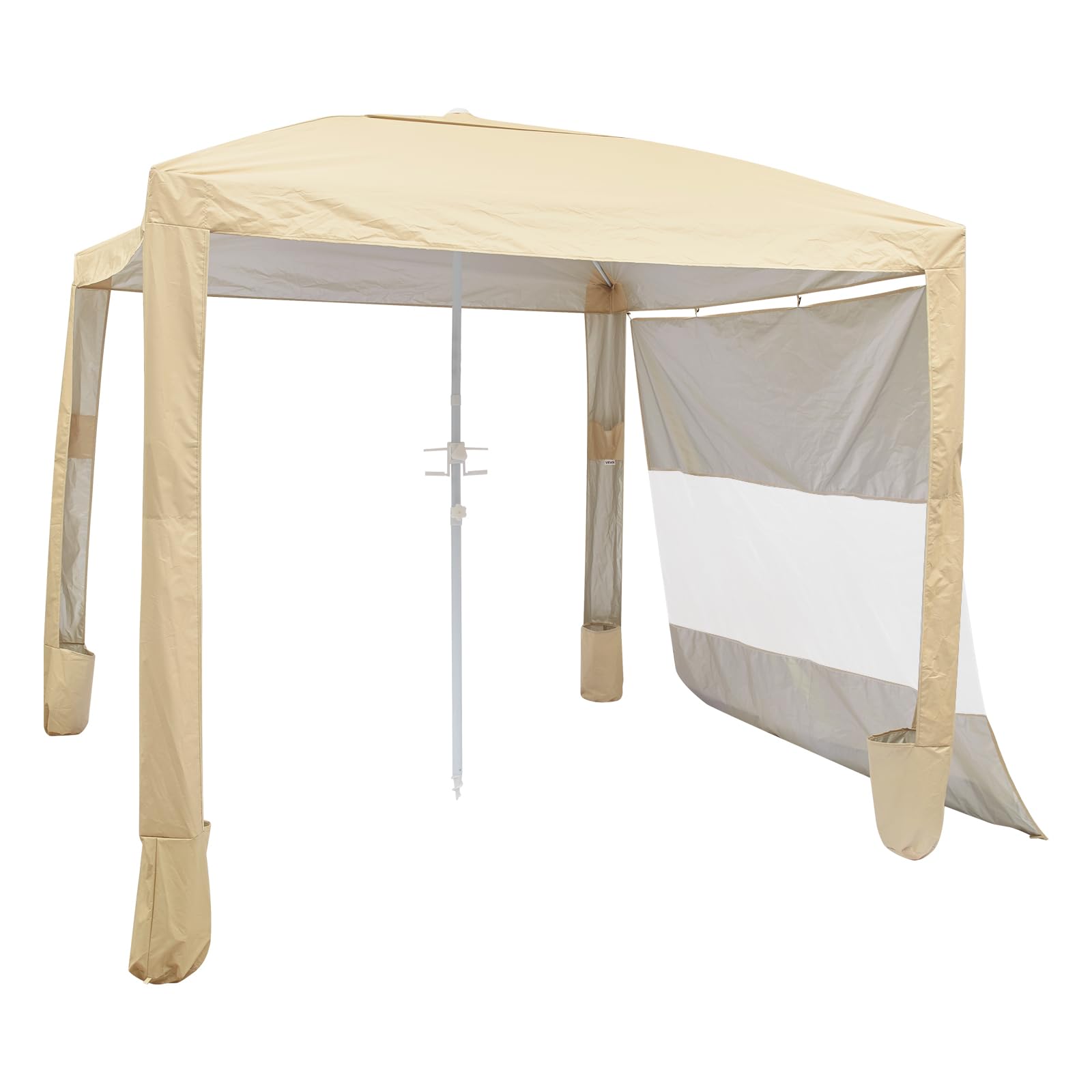 VEVOR Cabaña de Playa 2,4 x 2,4 m, con Pared Lateral, Protección Solar UPF 50+, Pabellón de Playa con Sacos de Arena, Sombrilla Portátil y Ajustable en Altura para Familiares y Amigos, Caqui