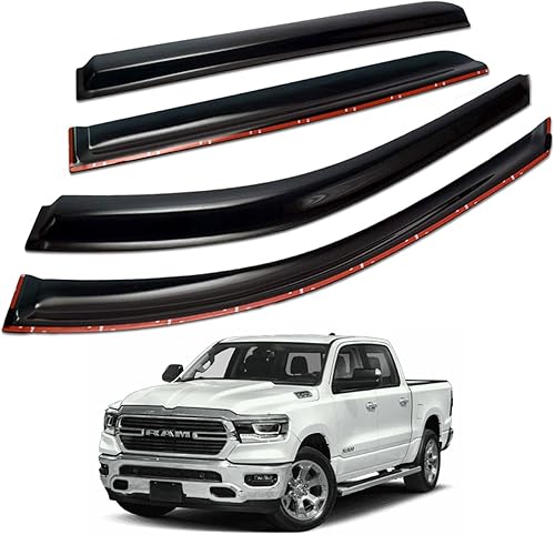 JSP Deflectores de ventana lateral para visera de ventilación, protectores de lluvia para ventanas de automóvil para Dodge RAM Crew Cab 2019-2023,
