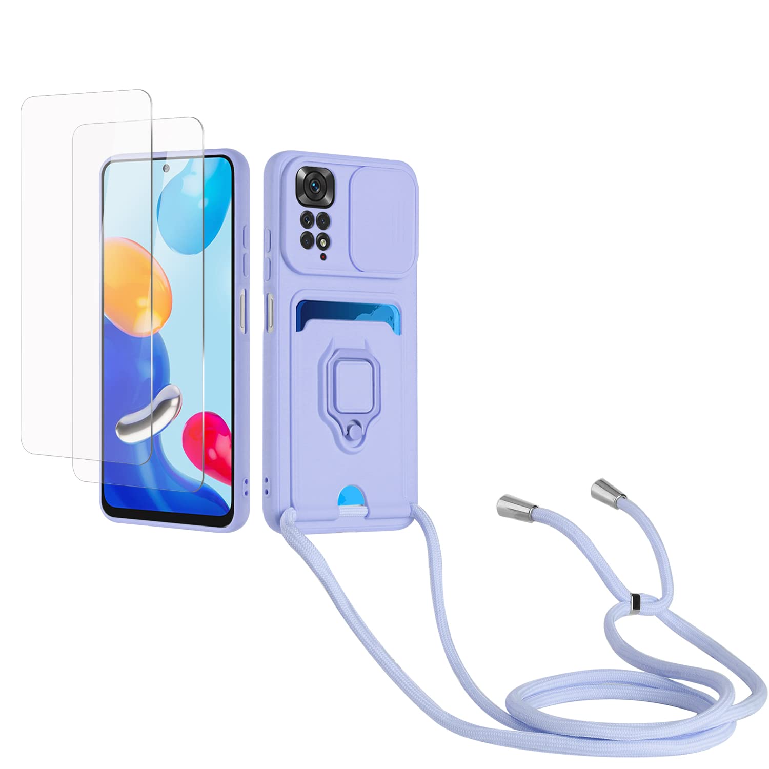 Kaslly Funda con Cuerda para Samsung Galaxy A35+[2 Pack Protector Pantalla],Case con Ranura para Tarjetas,Cubierta de Cámara Deslizante Proteger,Doble Cara Protección-Negro — view 27