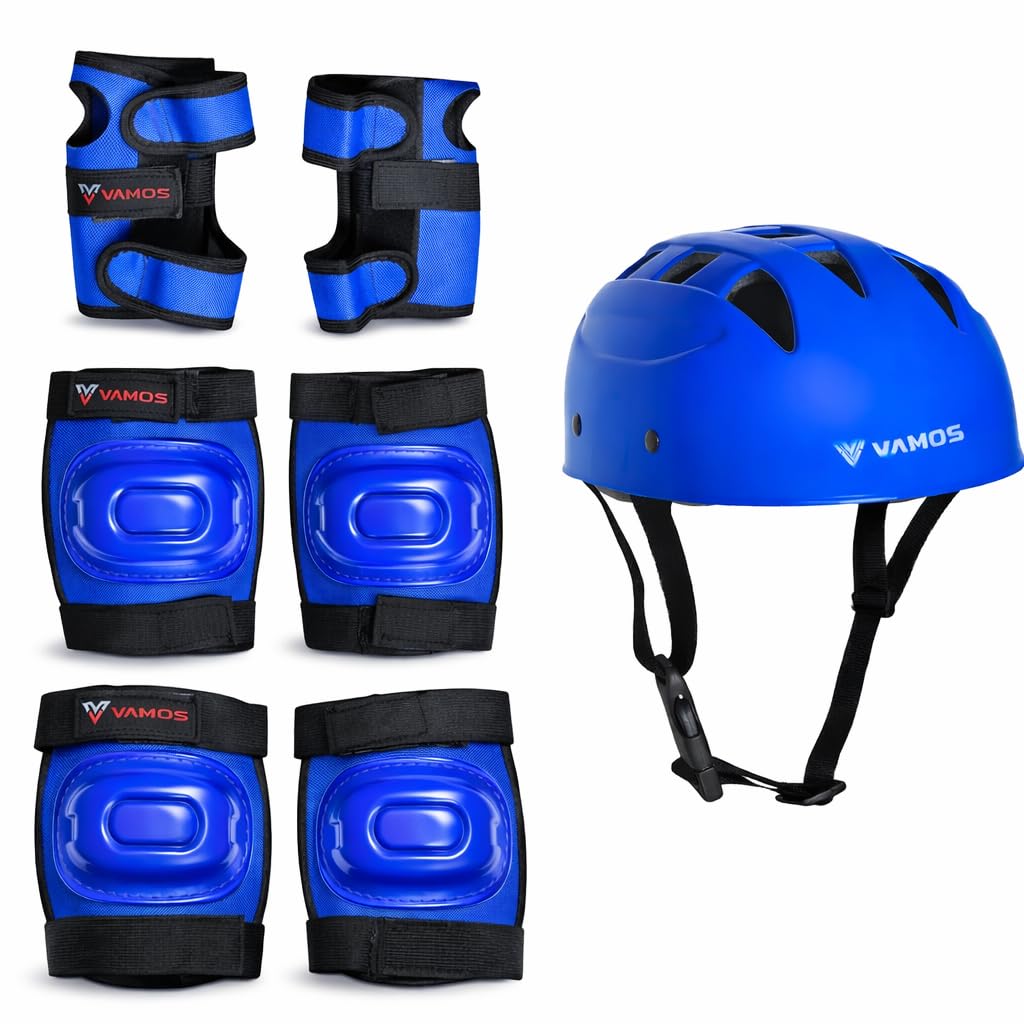 VAMOS Protective Set Guard Protection kit for Skating, Cycling & Skateboarding for Kids Age 6-15 Years with Knee, Elbow and Wrist Guards. (Matte Blue, Medium)