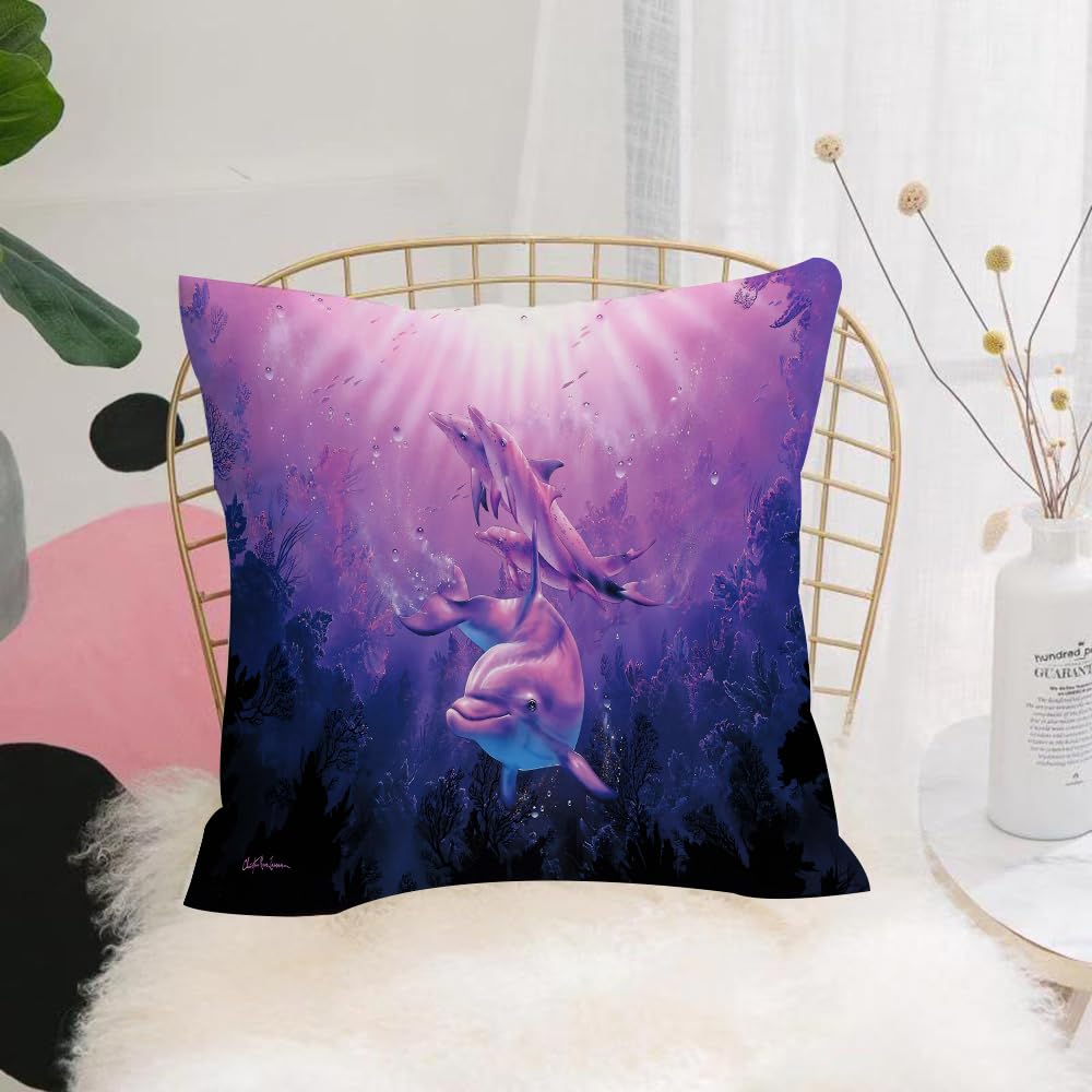 HYOSXW Cushion Cover,Throw Pillow Case Home Decorative for Living Room Bedroom Sofa Chair 16X16 Inch,Dolphin family playing together underwater,Pillowcase 40X40cm