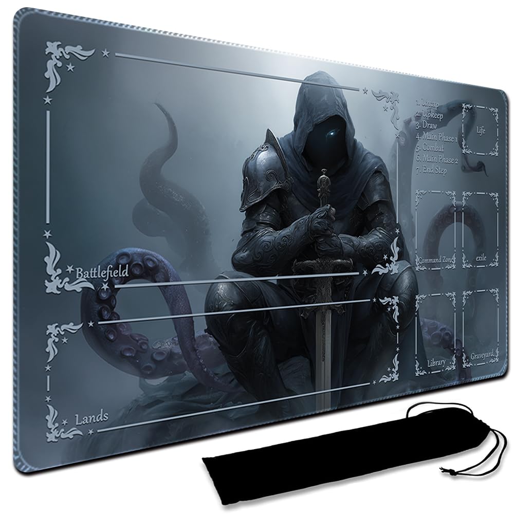 Large Art Gaming Playmat with Carrying bag, Custom Design Card Game Mat for mtg Playmat, Suture the edges,Compatible with Standard Card Sleeves 60CM x 35CM (With Zone,3)