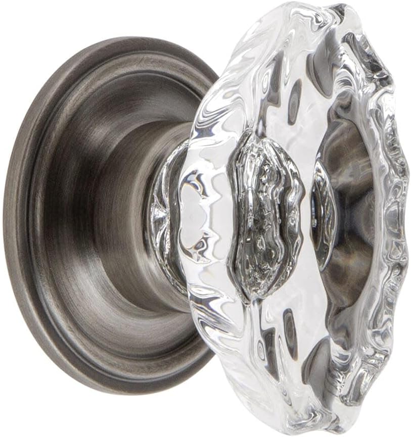 Grandeur Biarritz Crystal 1-3/4" Cabinet Knob with Georgetown Rosette in Antique Pewter
