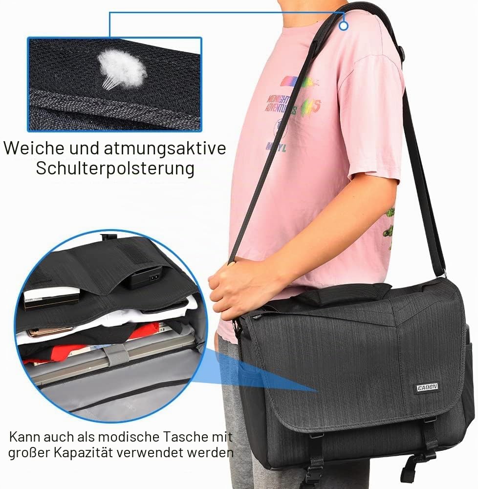 CADeN Kameratasche, Kamera Messenger umhängetasche, DSLR SLR Wasserabweisend Foto Tasche Diebstahlschutz Schutzhülle Kompatibel mit Nikon Canon Sony Spiegelreflex Stativ