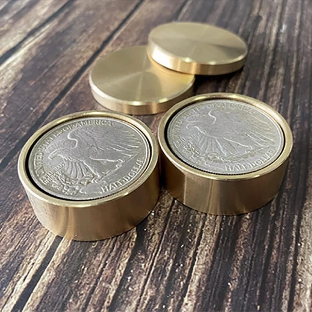 ZQION Brass Okito & Boston Box Set Magic Trick Half Dollar Size Coins Magic Gimmicks Magician Props Appearing/Vanishing Magic
