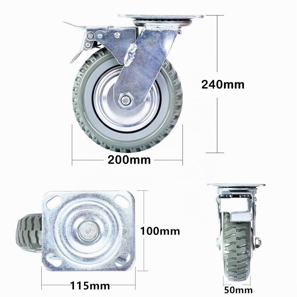 4 ruedas para cargas pesadas, ruedas giratorias de 200 mm con freno, ruedas de transporte giratorias 360°, ruedas de transporte para cargas pesadas, ruedas para muebles, capacidad de carga de 1000 kg