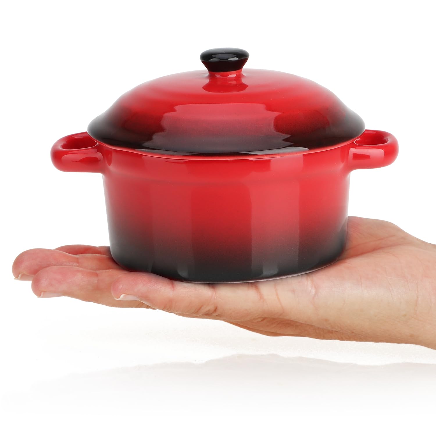 Henten Home Mini Cocotte, Steengoed Ramekins met Deksel en Handgrepen, Ovenbestendige Ovenschotel Set van 4 voor Soep, Crème Brûlée en Soufflé, Ovenbestendig, Ramekins Schaaltjes - Blauw
