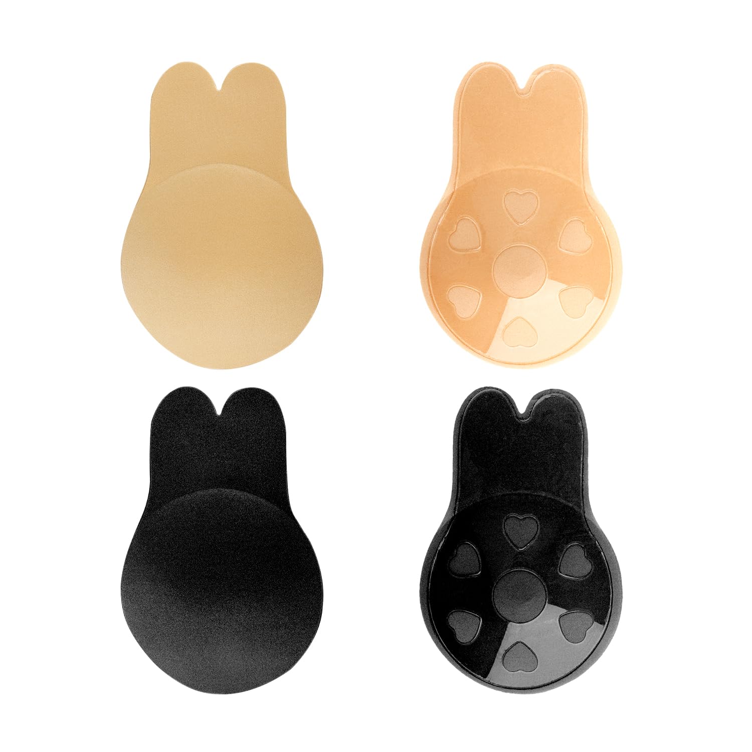 Bojueshaw Women's Nude & Black 2Pairs Invisible Sticky Bras,Strapless Backless Adhesive Bra For ,Reusable Silicone Push-Up(Nude & Black)