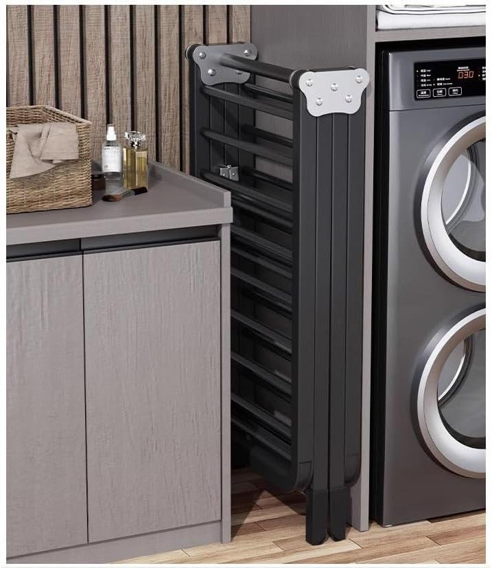 Folding Clothes Rack - 3-Tier Laundry Drying Stand with 4 Wheels, Space-Saving Garment Dryer for Bed Linen, Clothing, Socks & Scarves - Durable, Portable, Black