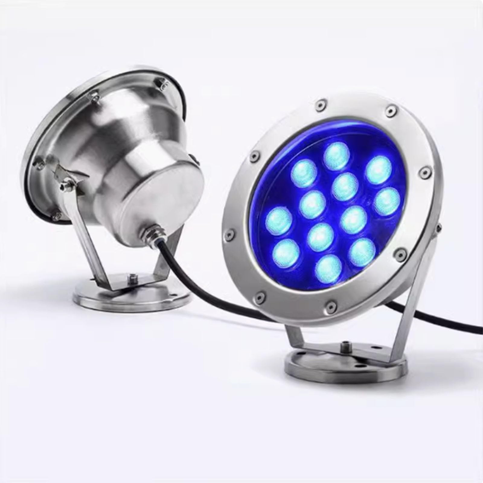 Podwodne oświetlenie LED - fontanna punktowa LED, 12 V-24 V, wodoodporna stal nierdzewna, IP68, fontanna z regulacją kąta 360°, do oświetlenia zewnętrznego, ogrodu, basenu (ciepłe whi