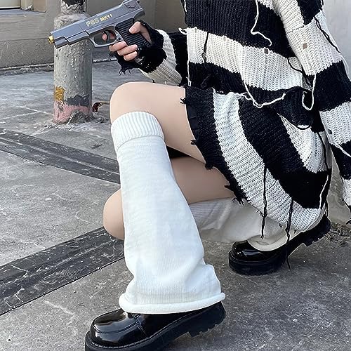 2Pairs Black White Leg Warmers for Women Winter Knit Leg Warmers Warm Leg Sleeves for Women3