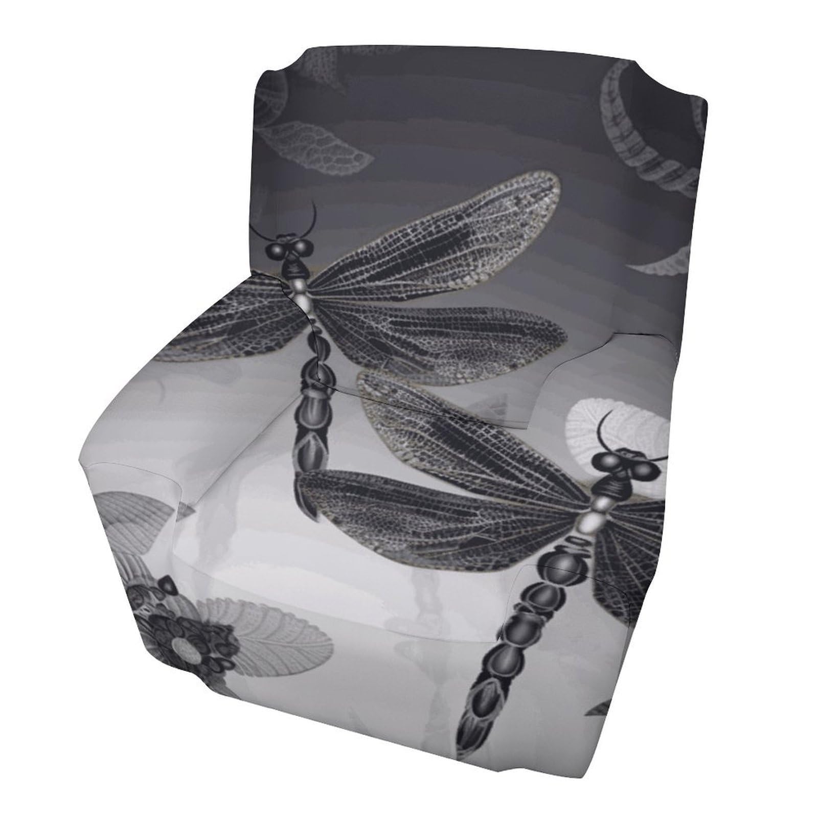 Fodpand Style Dragonflies Grey Sofa Cover Soft 1 Seater Sofa Slipcover For Pets Washable,Couch Cover With Elastic Straps Furniture Protector