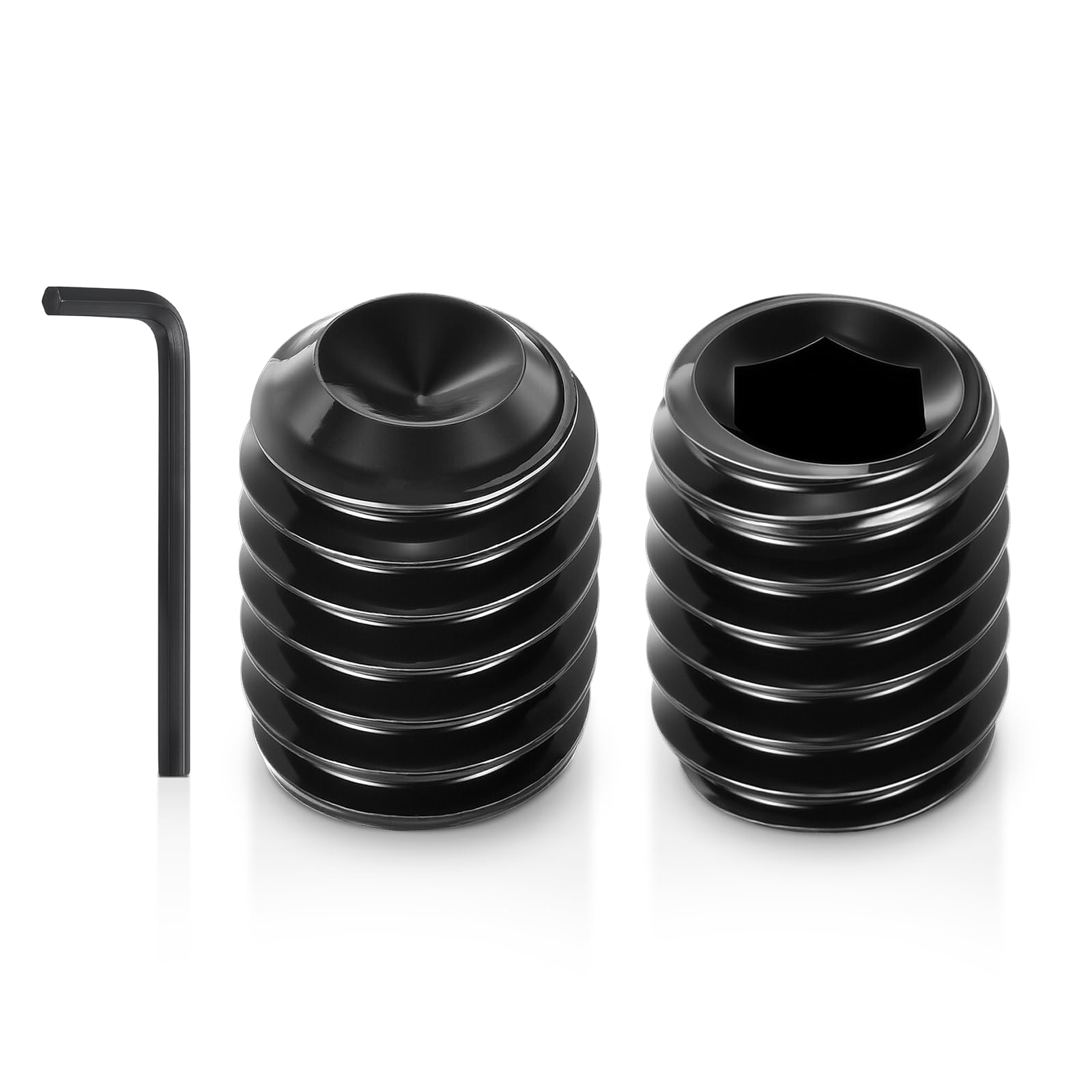 Kozelo 150Pcs Cup Point Socket Set Screws - [M4-0.7x5] Carbon Steel - Black Oxide Finish Hex Socket Grub Set Screws with Hex Key Wrench for Door Handles, Knobs & Light Fixtures