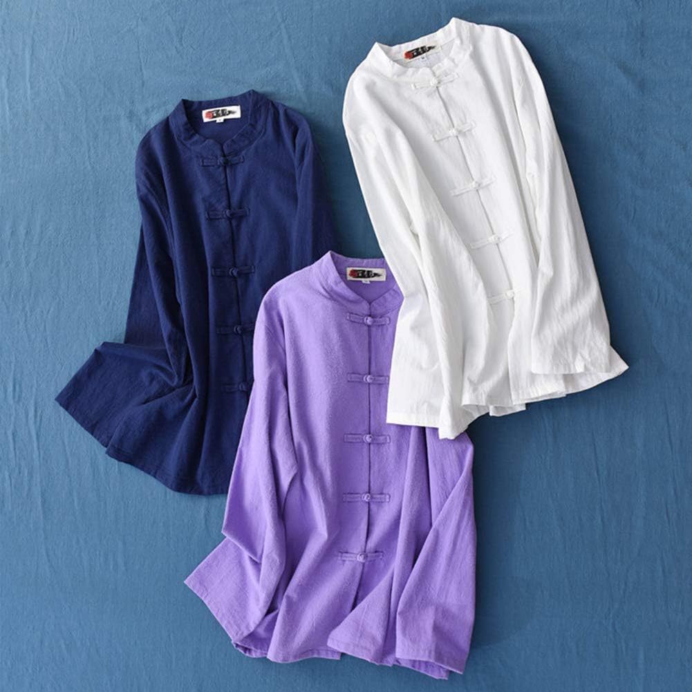 Womens Cotton Linen Casual Long Sleeve Loose T-Shirt Tops Button Down Blouse Cardigan Shirts