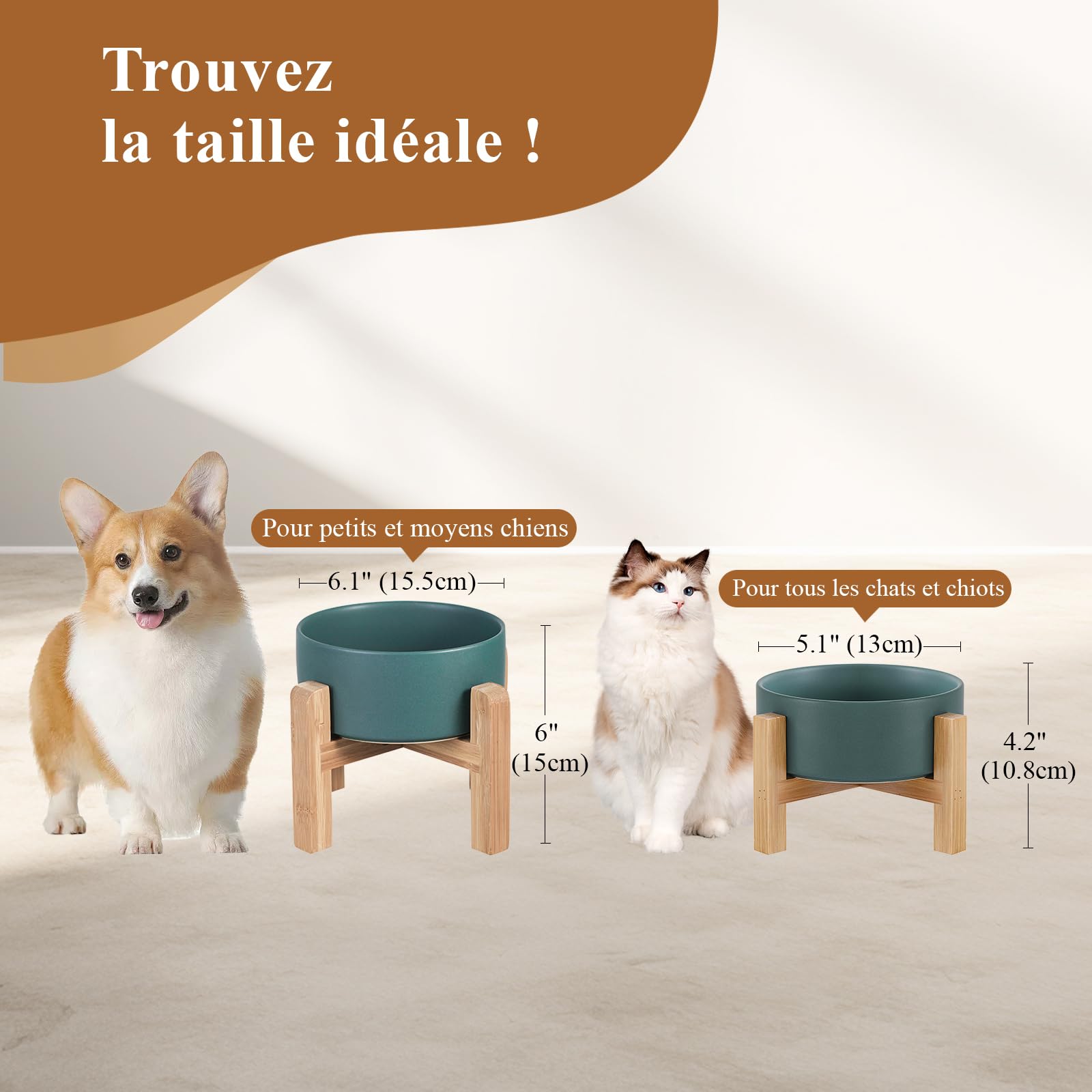 Gamelles surélevées en céramique Blanche pour Chat avec Support, gamelles surélevées pour Nourriture ou Eau pour Chats et Petits Chiens avec Coussinet en Caoutchouc antidérapant, Anti-Stress pour