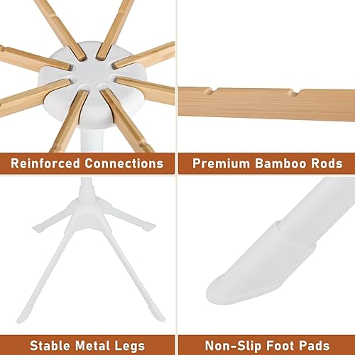 Miniatura 9 de Giantex Estante de secado de ropa de 4 patas, estante de secado de ropa plegable con 8 varillas de bambú para colgar, 40 ranuras para colgar y marco