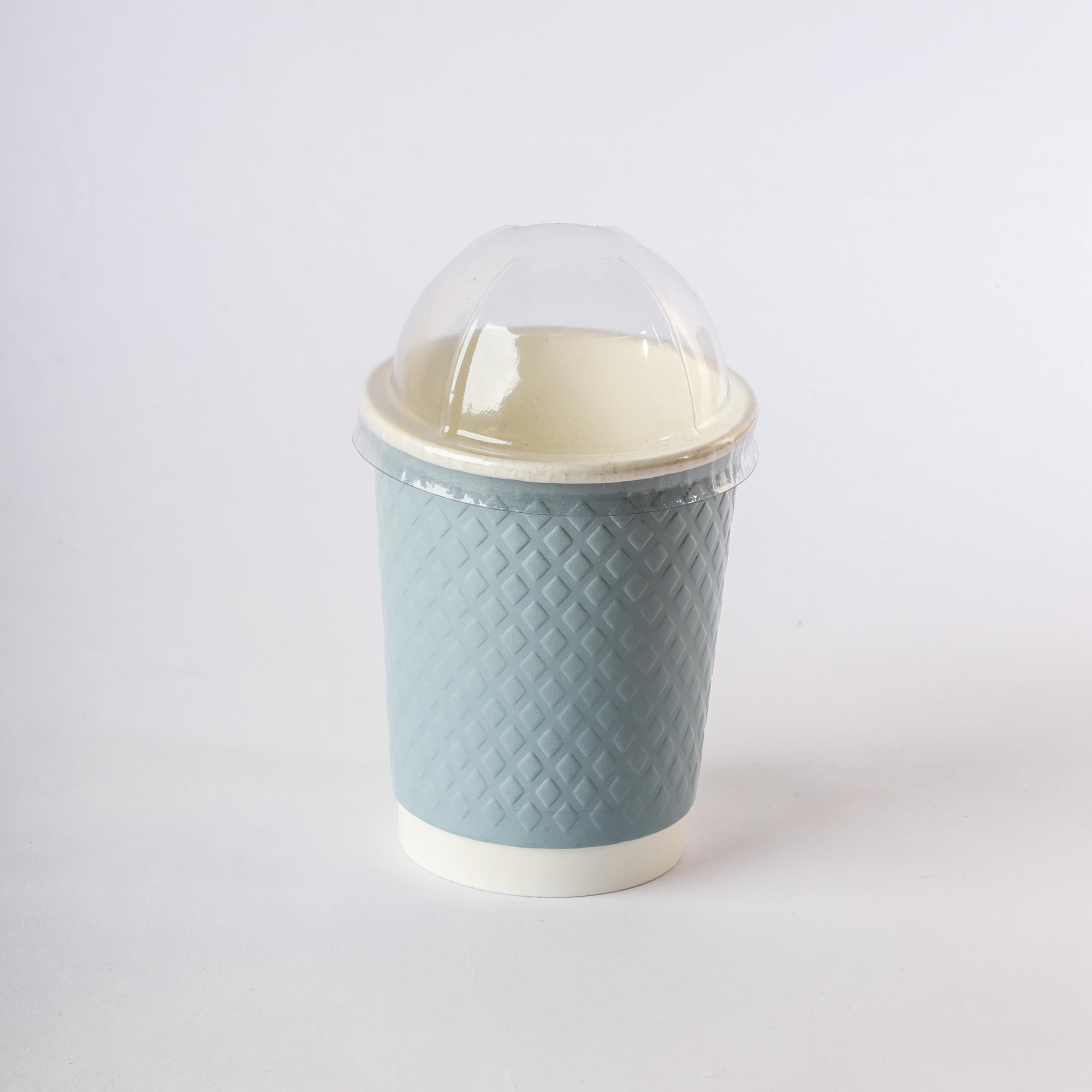 surieco Double Wall Paper Cup 300ml with Dome Plastic Lid - Milkshake,Cold Coffee, Cafe,Office,Events, Suitable for Cold Items. (100, Double Wall 300ml Paper Cup with Dome Platic Lid - Blue)