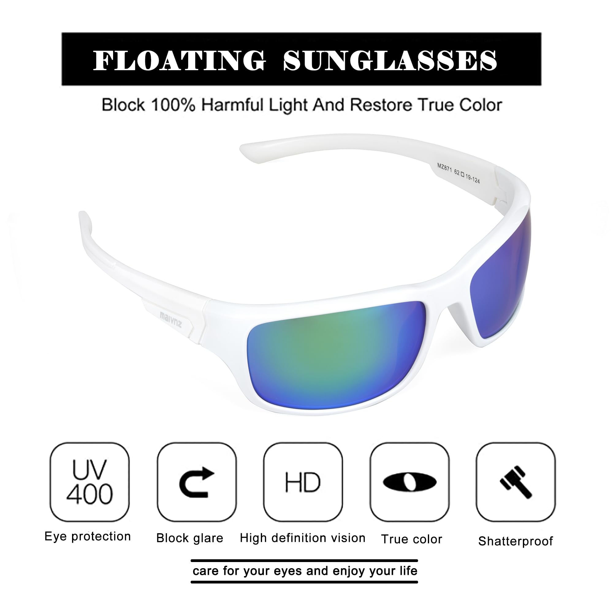maivnz Revo męskie okulary przeciwsłoneczne z polaryzacją, pływające okulary przeciwsłoneczne, wędkarstwo, surfing, kajakarstwo, ochrona UV400, okulary przeciwsłoneczne, do sportów wodnych, białe