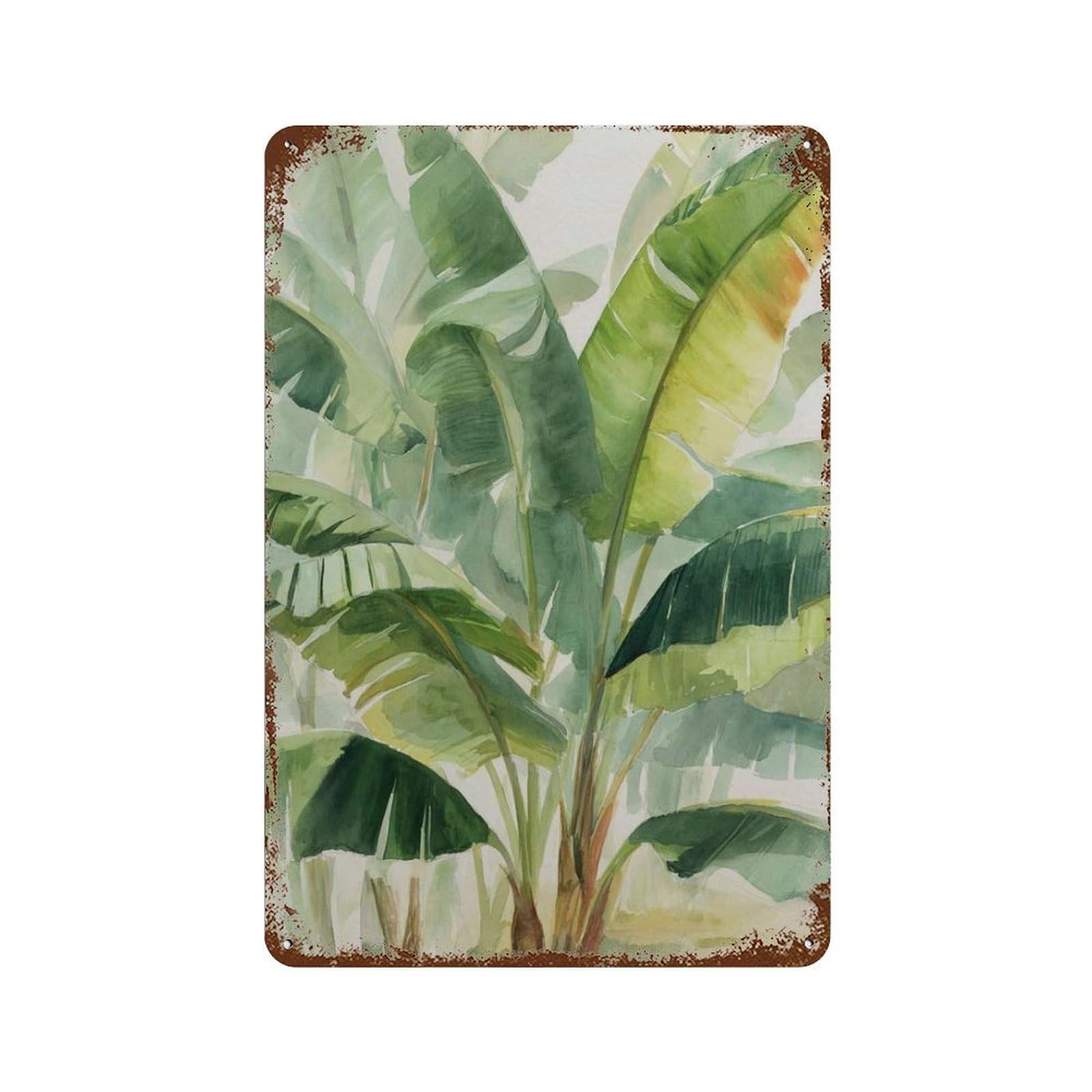 xiaoxiaoshen Banana Leaf Tropical Botanical Green Plant Jungle Inspired Work Modern Nature Pa Wall Decor Art Metal Tin Poster Modern Home Decor Art Home Bar Shop Decorations Vintage Sign 30x20cm