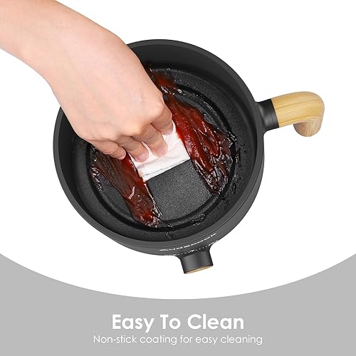 Vista 17 de Audecook Olla eléctrica con vaporizador, mini cocina portátil de viaje de 1.8 L, sartén eléctrica multifuncional antiadherente para E